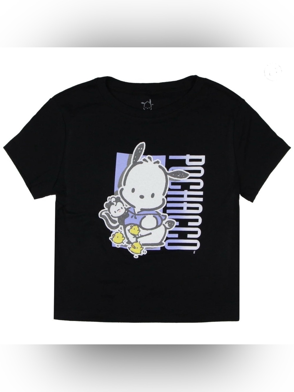 Sanrio Junior’s Pochacco and Friends Crop Top Black Short Sleeve Shirt Size XL